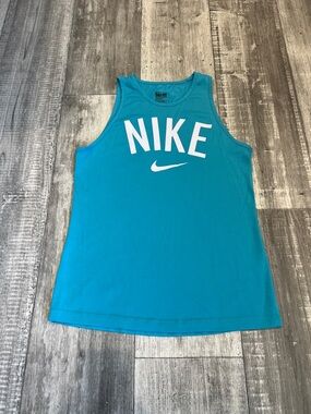 Nike Womens Dri-Fit Turquoise Blue Graphic Logo Tank Size XS